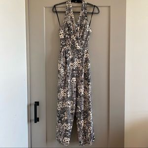 Anthropologie Black and White Halter Jumpsuit